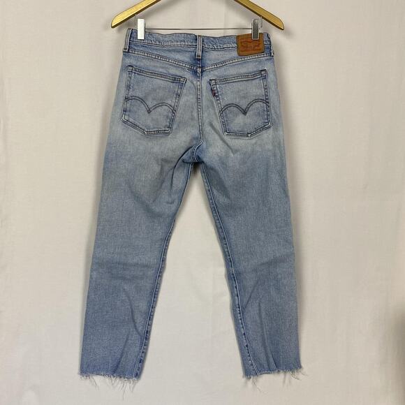 Levis Wedgie Straight Jeans Womens 29 Blue High Rise Button Fly Raw Hem 29x27 - Picture 4 of 14